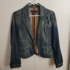 Calvin Klein Jeans Cropped Denim Blazer Jacket Y2K Blue Size M